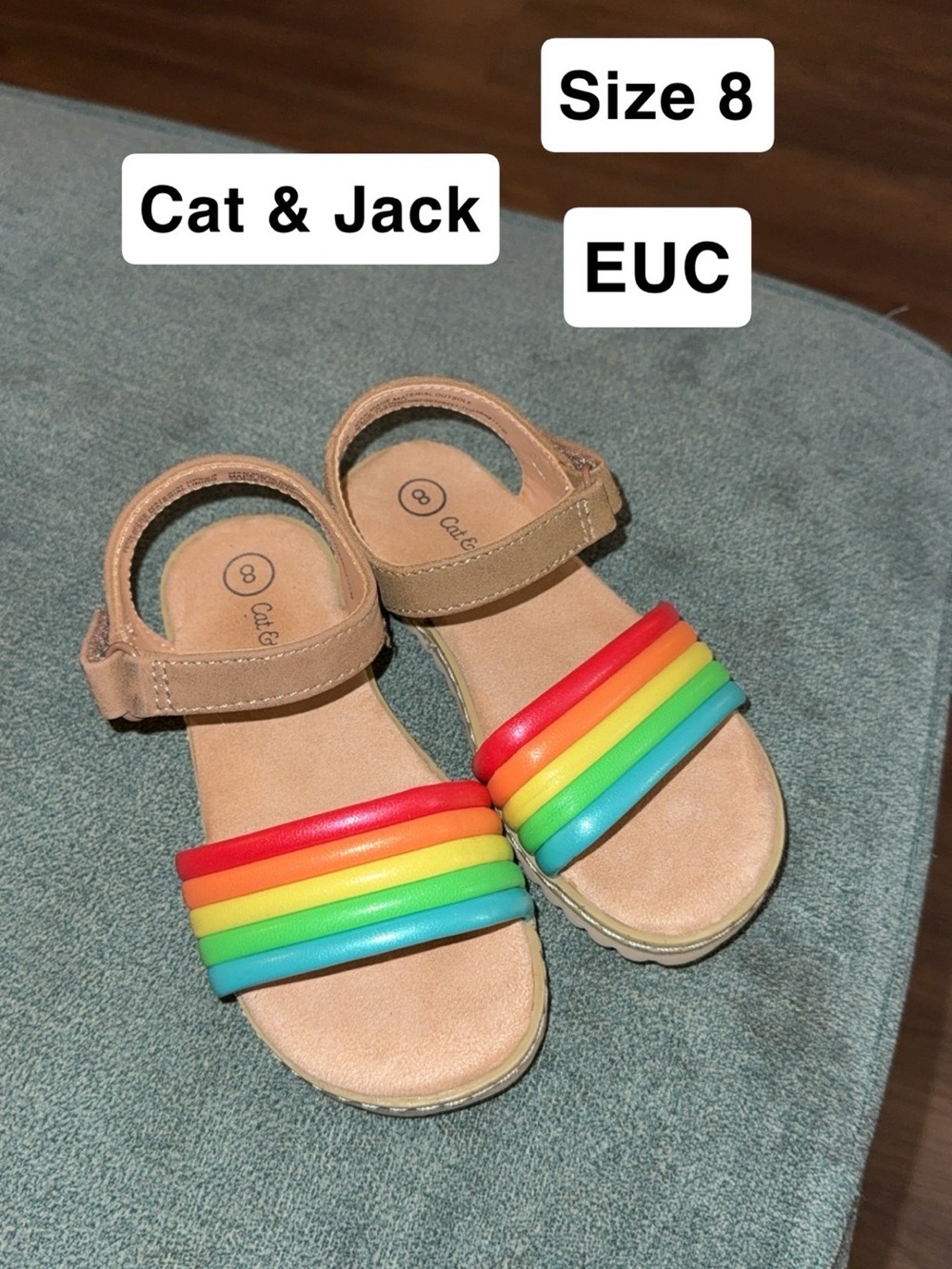 Cat & Jack Tan Sandals with Rainbow Straps
